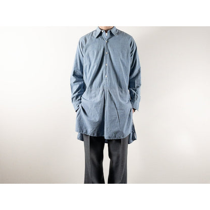 1930s-40s "French Vintage" Cotton Blue Chambray Grandpa Work Shirt