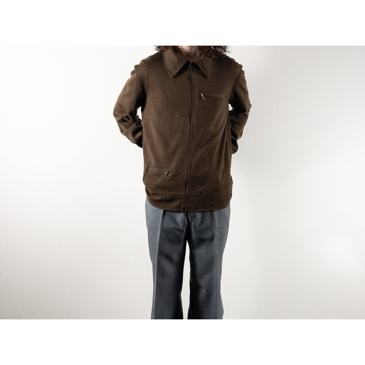 1980s-90s "French Vintage" Brown Acrylic Full Open Knit Jacket