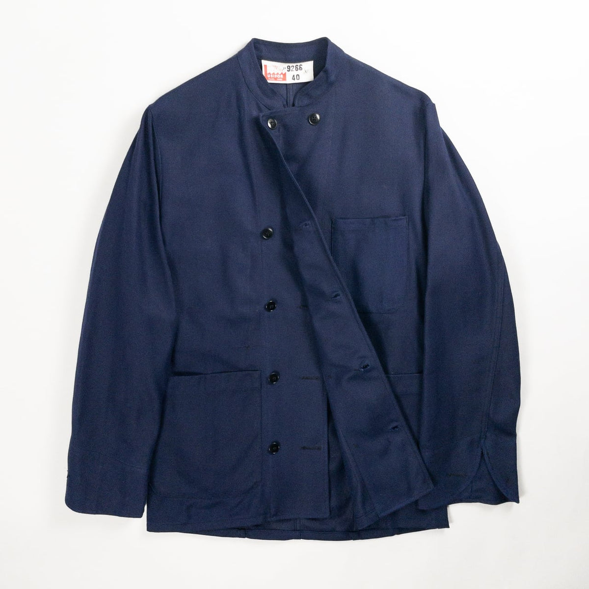1960s "French Vintage" Blue Cotton Twill Mechanic Double Breasted Work Jacket, Dead Stock