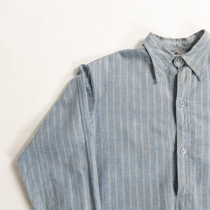 1940-50s "French Vintage" Blue × Gray Stripe Grandpa Work Shirt
