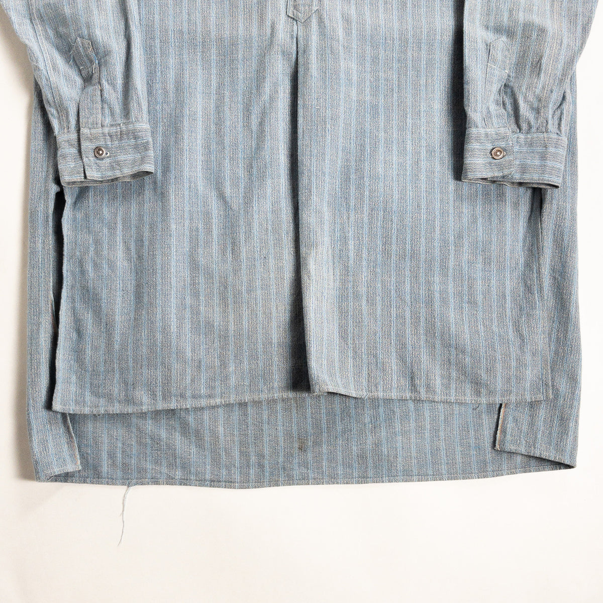 1940-50s "French Vintage" Blue × Gray Stripe Grandpa Work Shirt