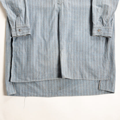 1940-50s "French Vintage" Blue × Gray Stripe Grandpa Work Shirt