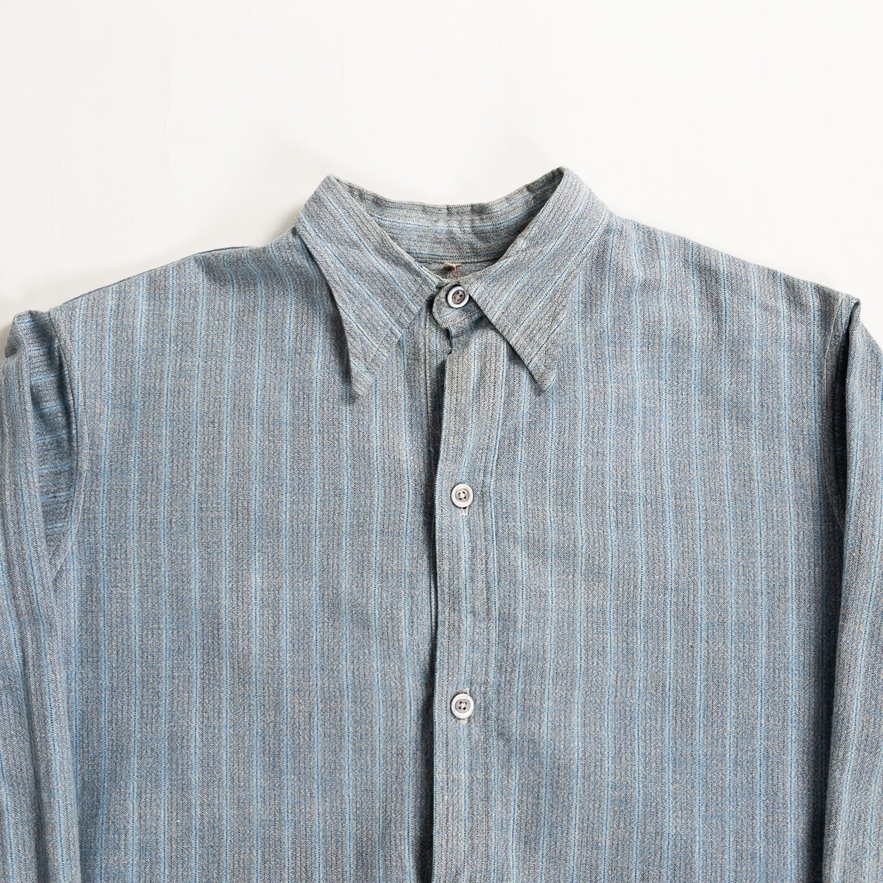 1940-50s "French Vintage" Blue × Gray Stripe Grandpa Work Shirt