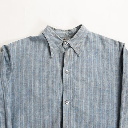 1940-50s "French Vintage" Blue × Gray Stripe Grandpa Work Shirt