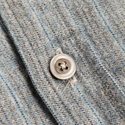 1940-50s "French Vintage" Blue × Gray Stripe Grandpa Work Shirt