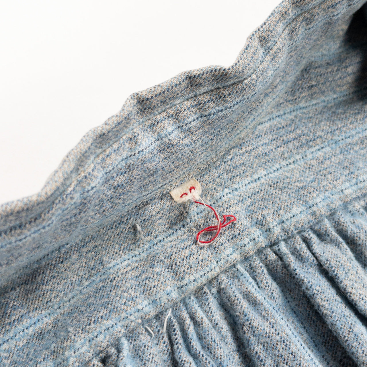 1940-50s "French Vintage" Blue × Gray Stripe Grandpa Work Shirt