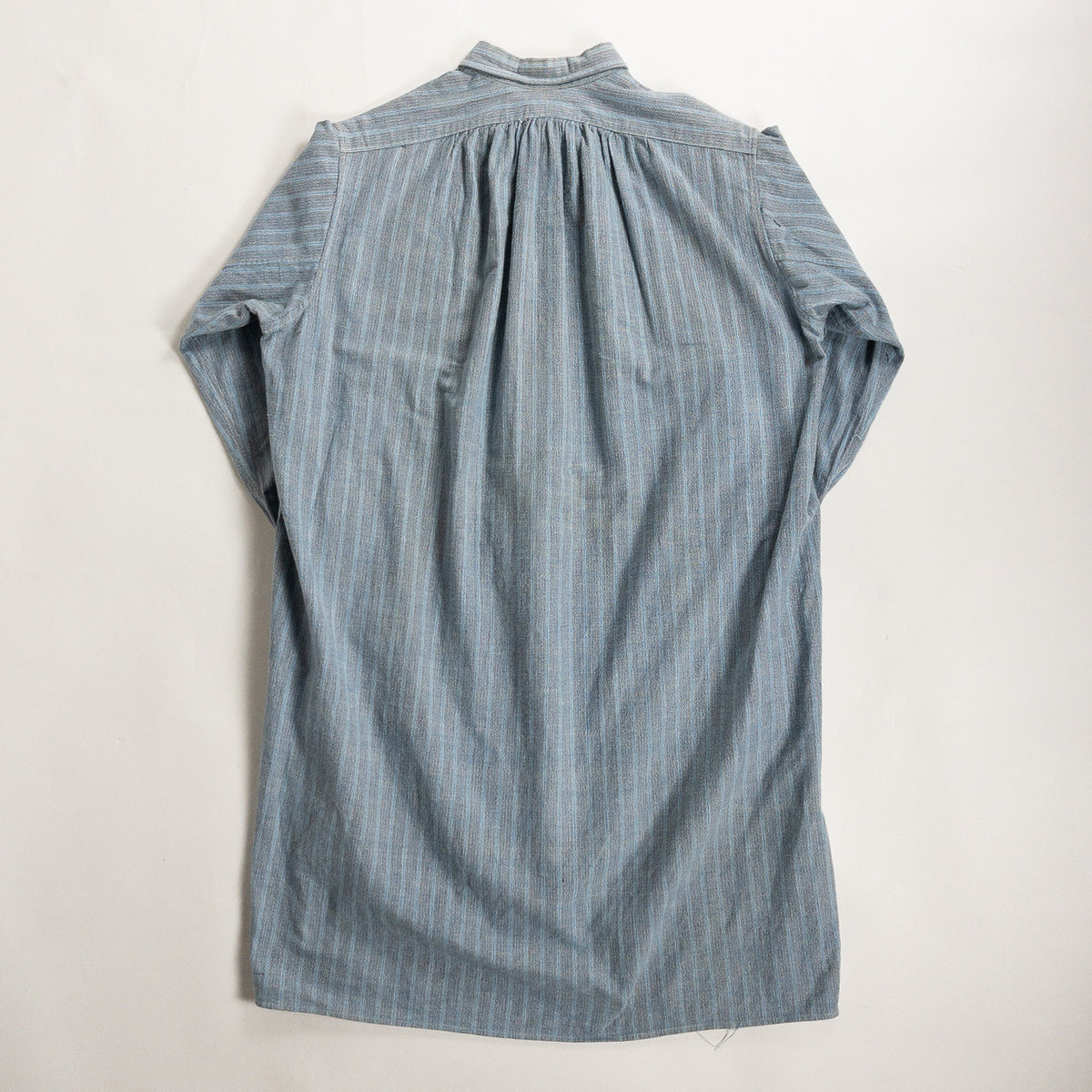 1940-50s "French Vintage" Blue × Gray Stripe Grandpa Work Shirt