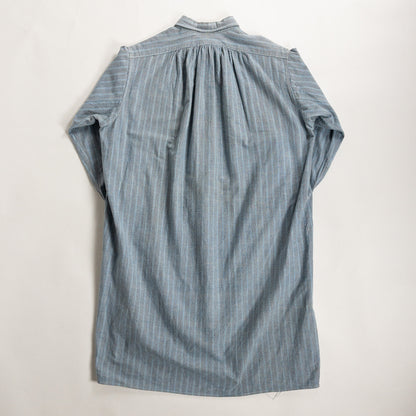 1940-50s "French Vintage" Blue × Gray Stripe Grandpa Work Shirt