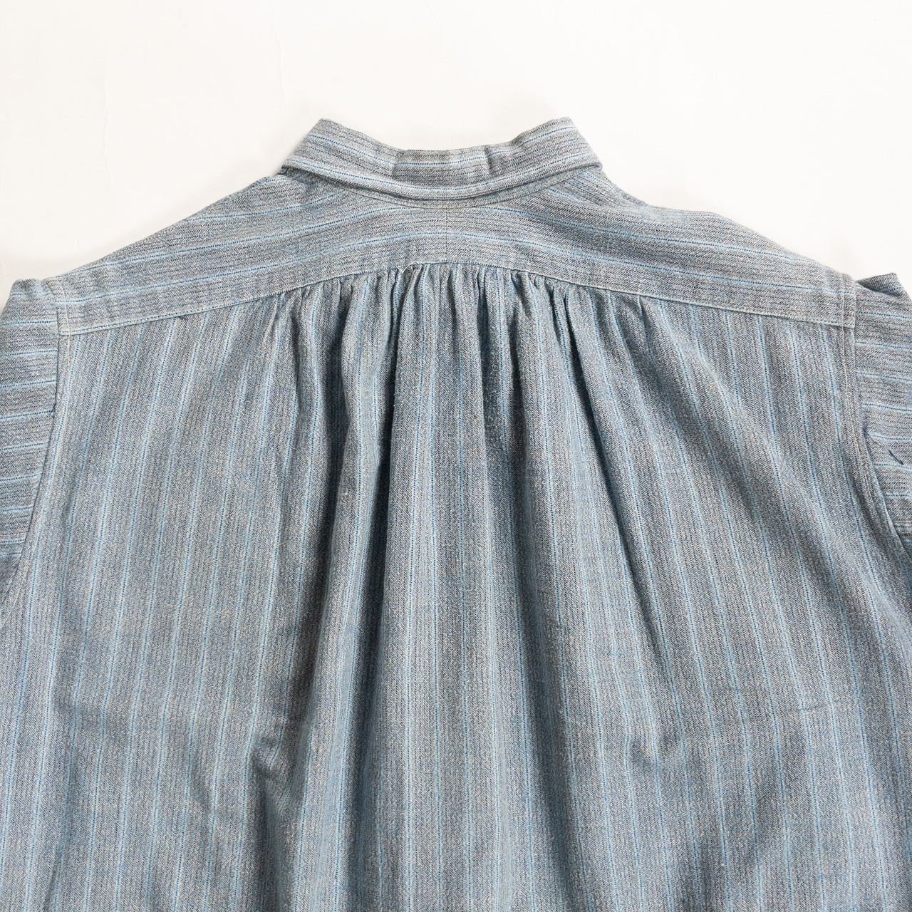 1940-50s "French Vintage" Blue × Gray Stripe Grandpa Work Shirt