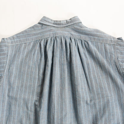 1940-50s "French Vintage" Blue × Gray Stripe Grandpa Work Shirt