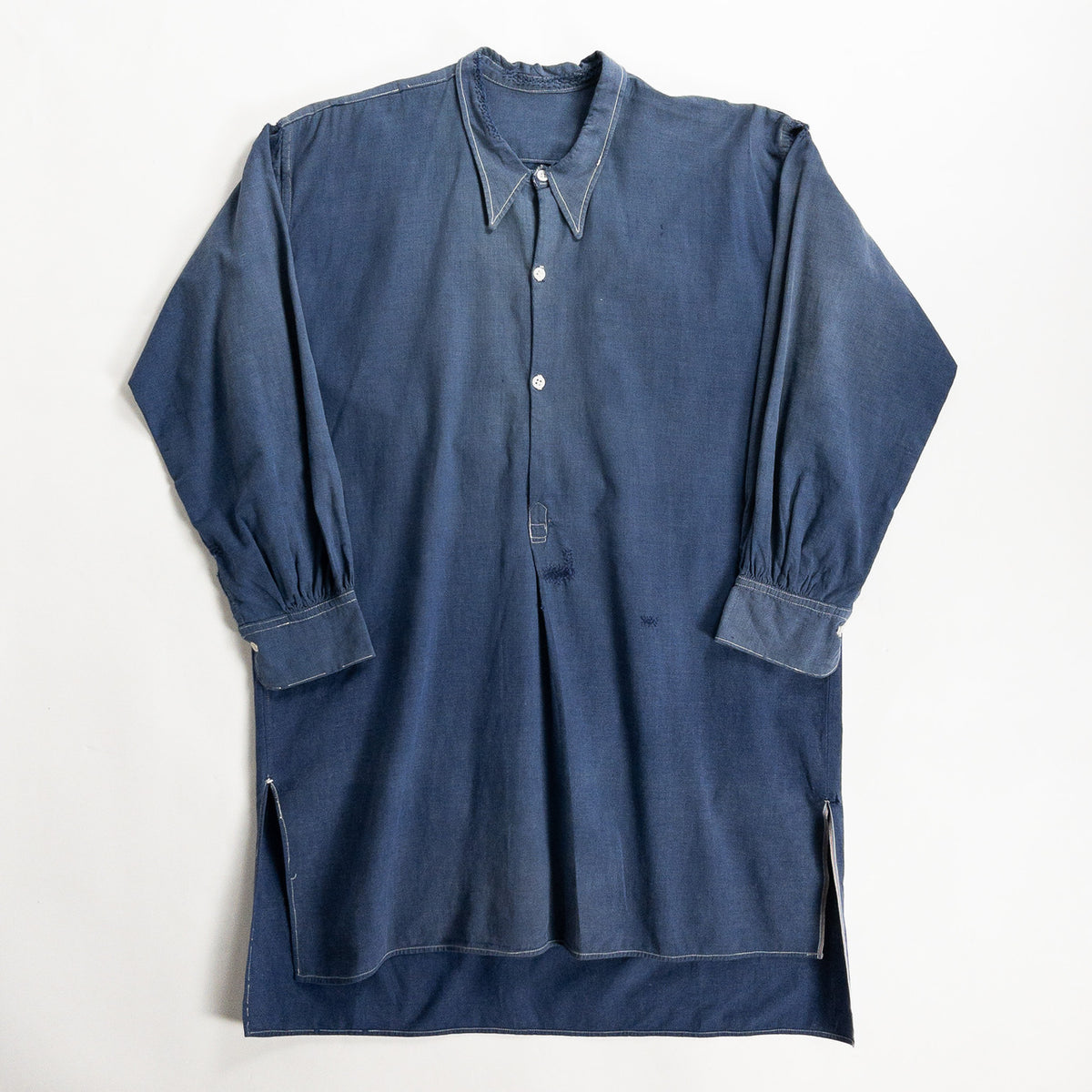 1940s "French Vintage" Blue Cotton Twill Grandpa Work Shirt