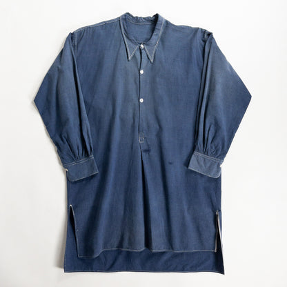 1940s "French Vintage" Blue Cotton Twill Grandpa Work Shirt