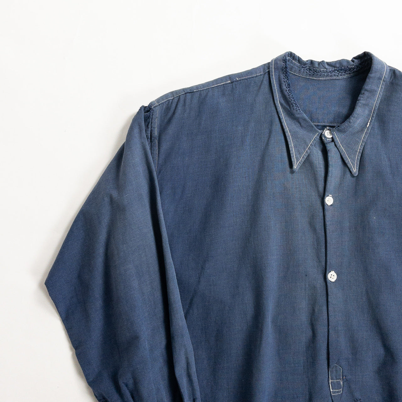 1940s "French Vintage" Blue Cotton Twill Grandpa Work Shirt