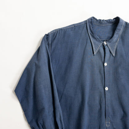 1940s "French Vintage" Blue Cotton Twill Grandpa Work Shirt