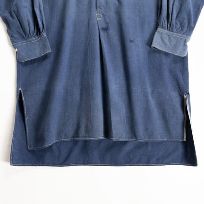1940s "French Vintage" Blue Cotton Twill Grandpa Work Shirt