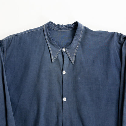 1940s "French Vintage" Blue Cotton Twill Grandpa Work Shirt