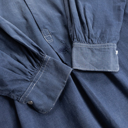 1940s "French Vintage" Blue Cotton Twill Grandpa Work Shirt