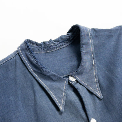 1940s "French Vintage" Blue Cotton Twill Grandpa Work Shirt