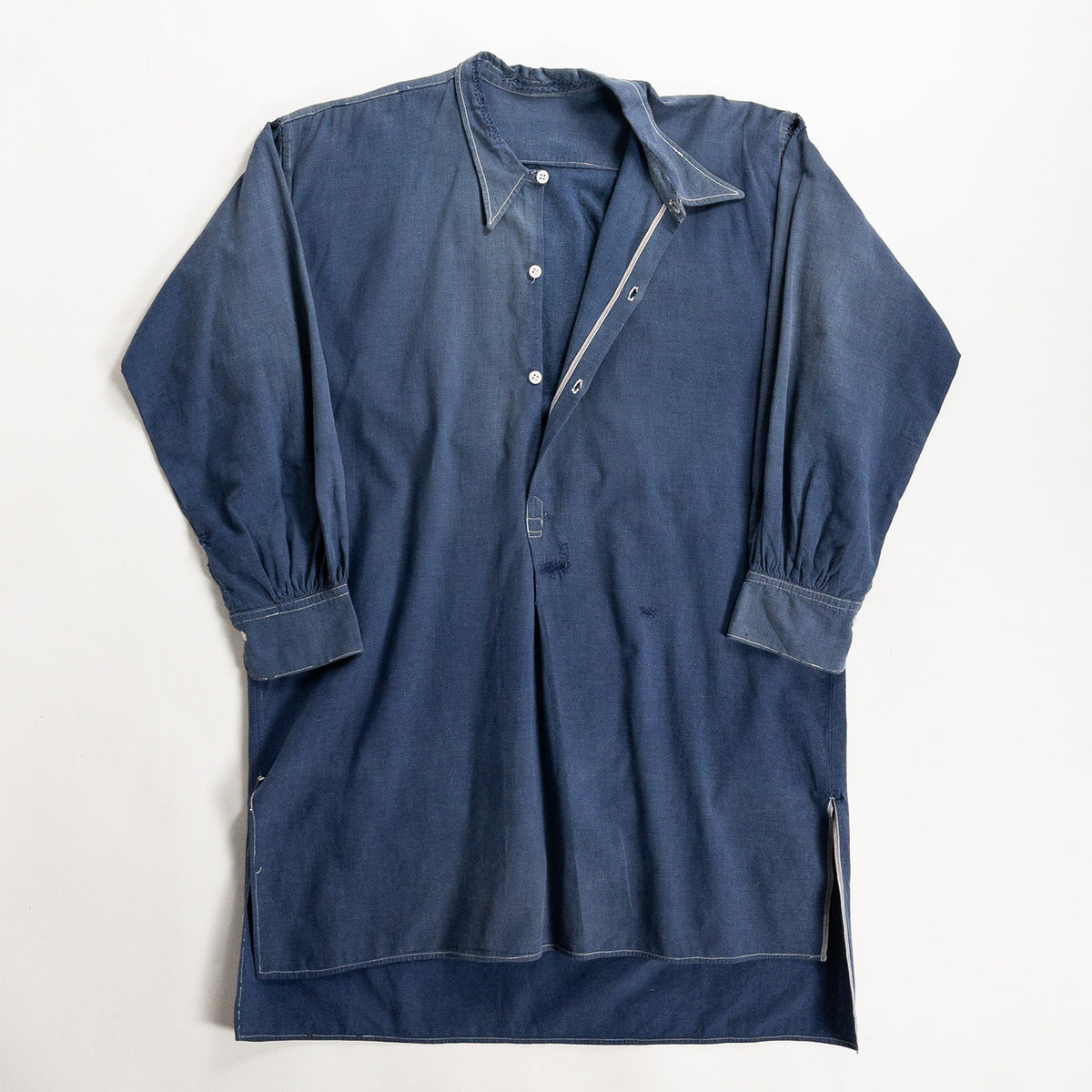 1940s "French Vintage" Blue Cotton Twill Grandpa Work Shirt