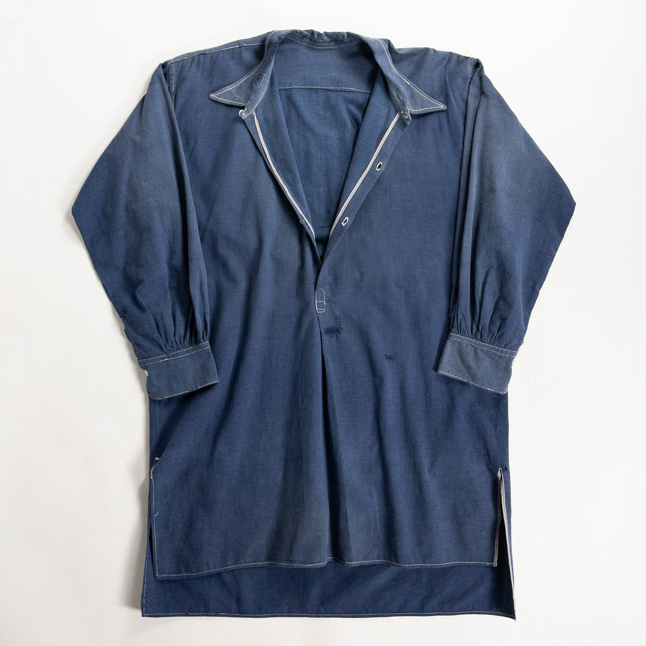 1940s "French Vintage" Blue Cotton Twill Grandpa Work Shirt