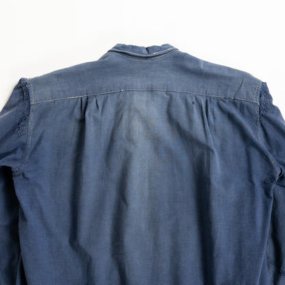 1940s "French Vintage" Blue Cotton Twill Grandpa Work Shirt