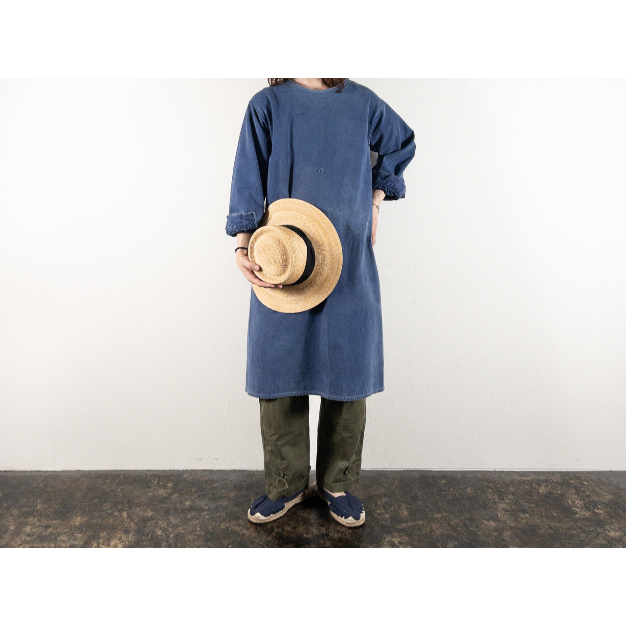 1950s "French Vintage" Blue Cotton Twill Gardener Smock