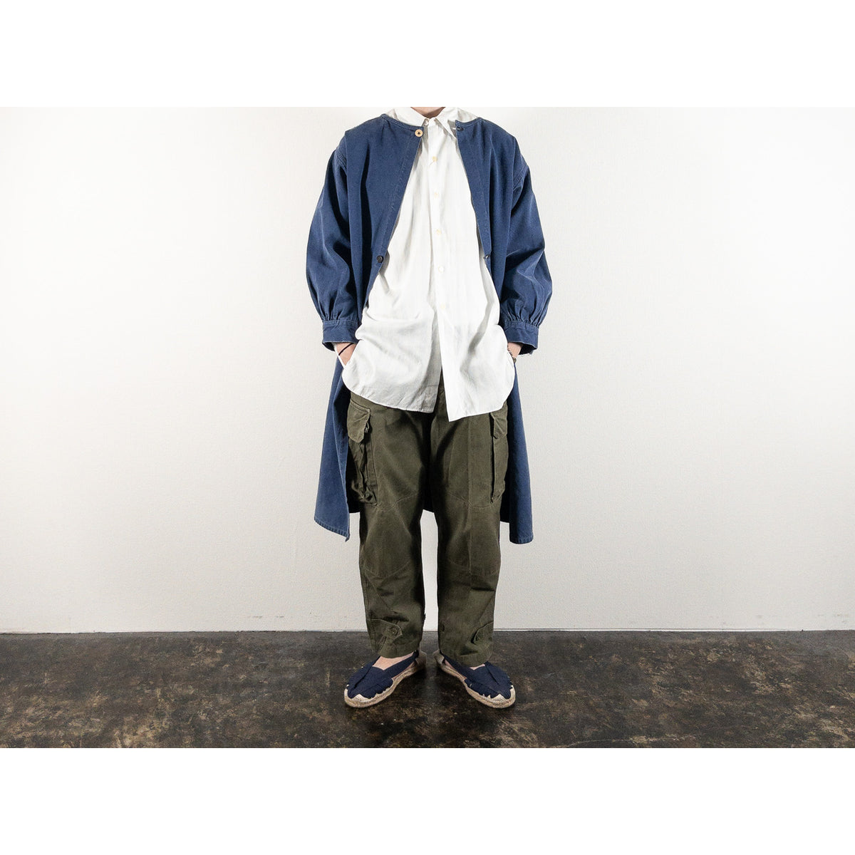 1950s "French Vintage" Blue Cotton Twill Gardener Smock