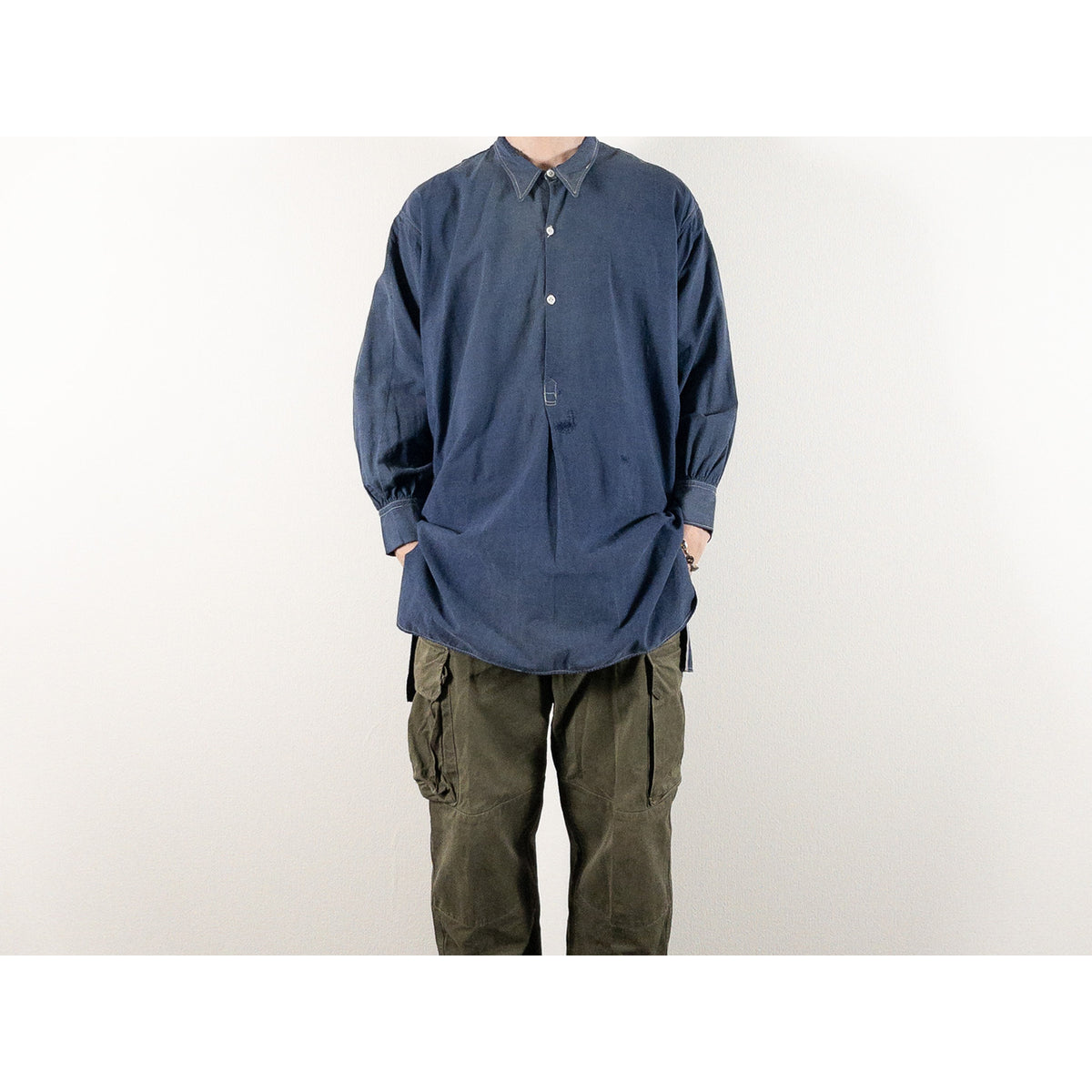 1940s "French Vintage" Blue Cotton Twill Grandpa Work Shirt