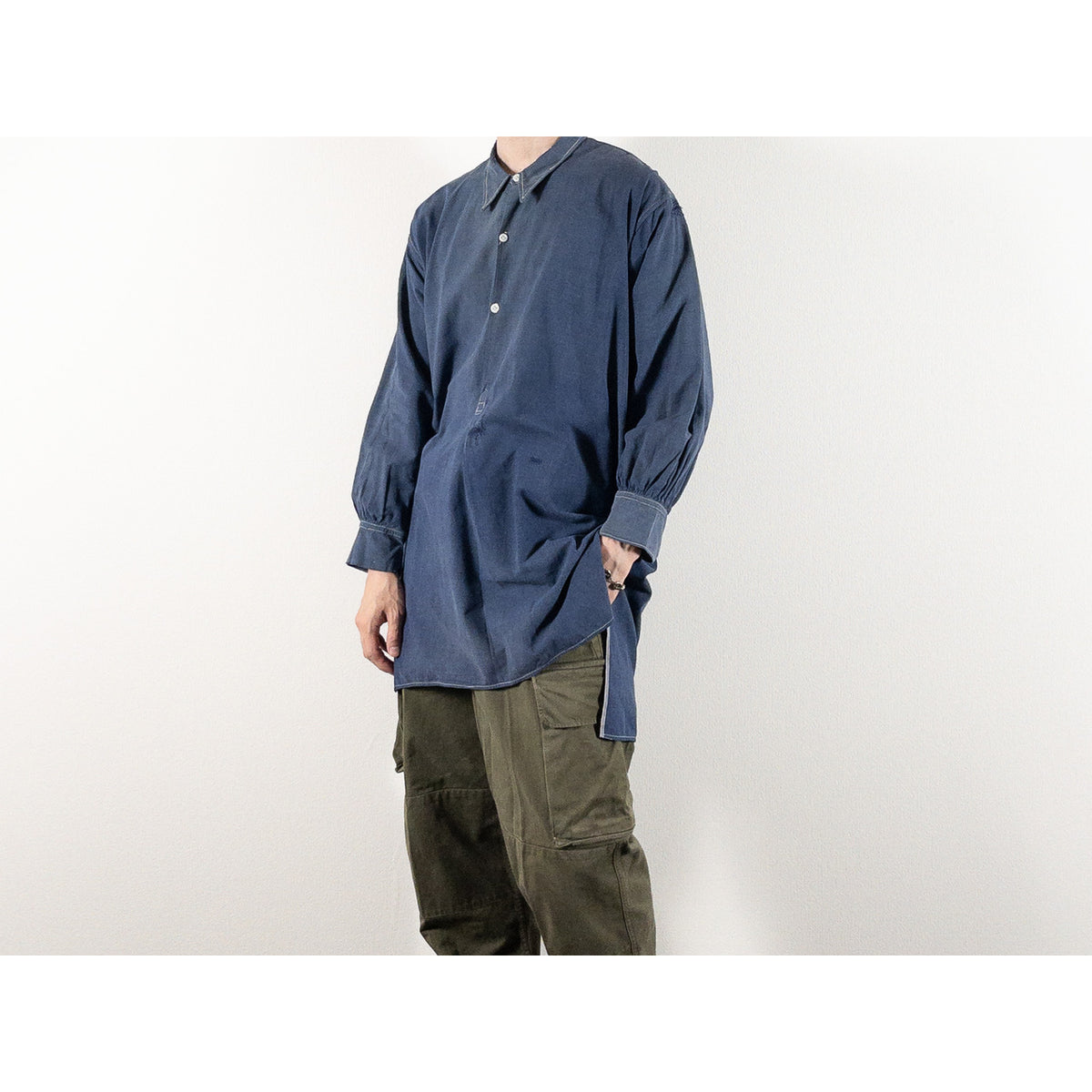 1940s "French Vintage" Blue Cotton Twill Grandpa Work Shirt