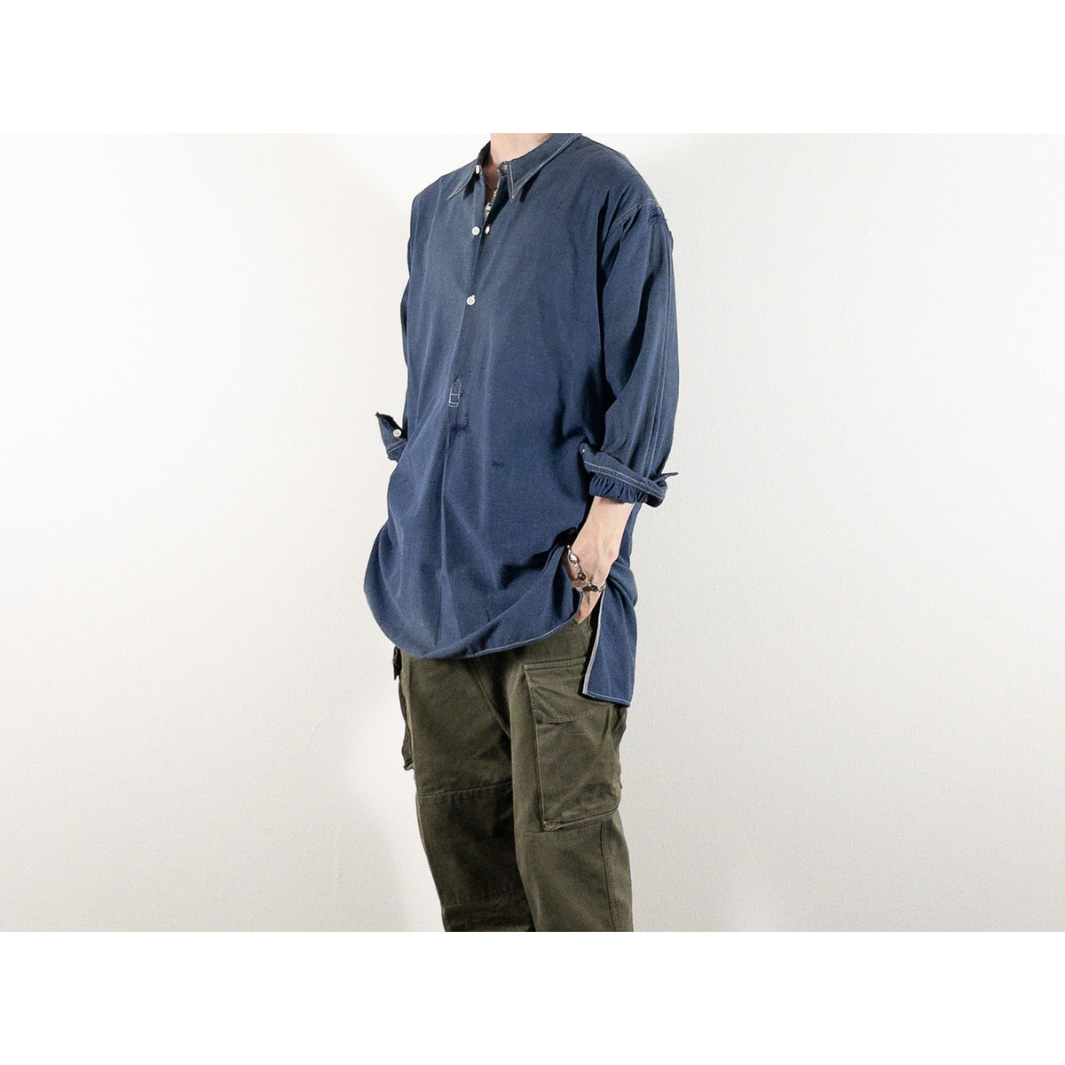 1940s "French Vintage" Blue Cotton Twill Grandpa Work Shirt
