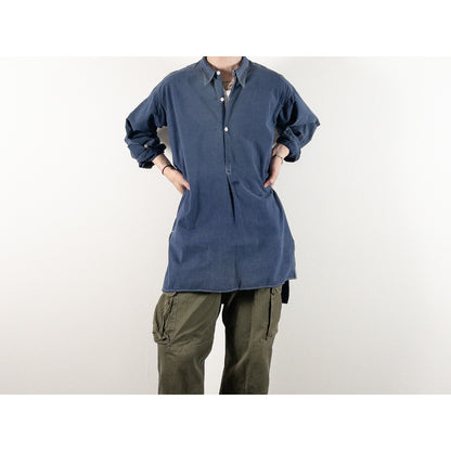 1940s "French Vintage" Blue Cotton Twill Grandpa Work Shirt