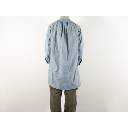 1940-50s "French Vintage" Blue × Gray Stripe Grandpa Work Shirt
