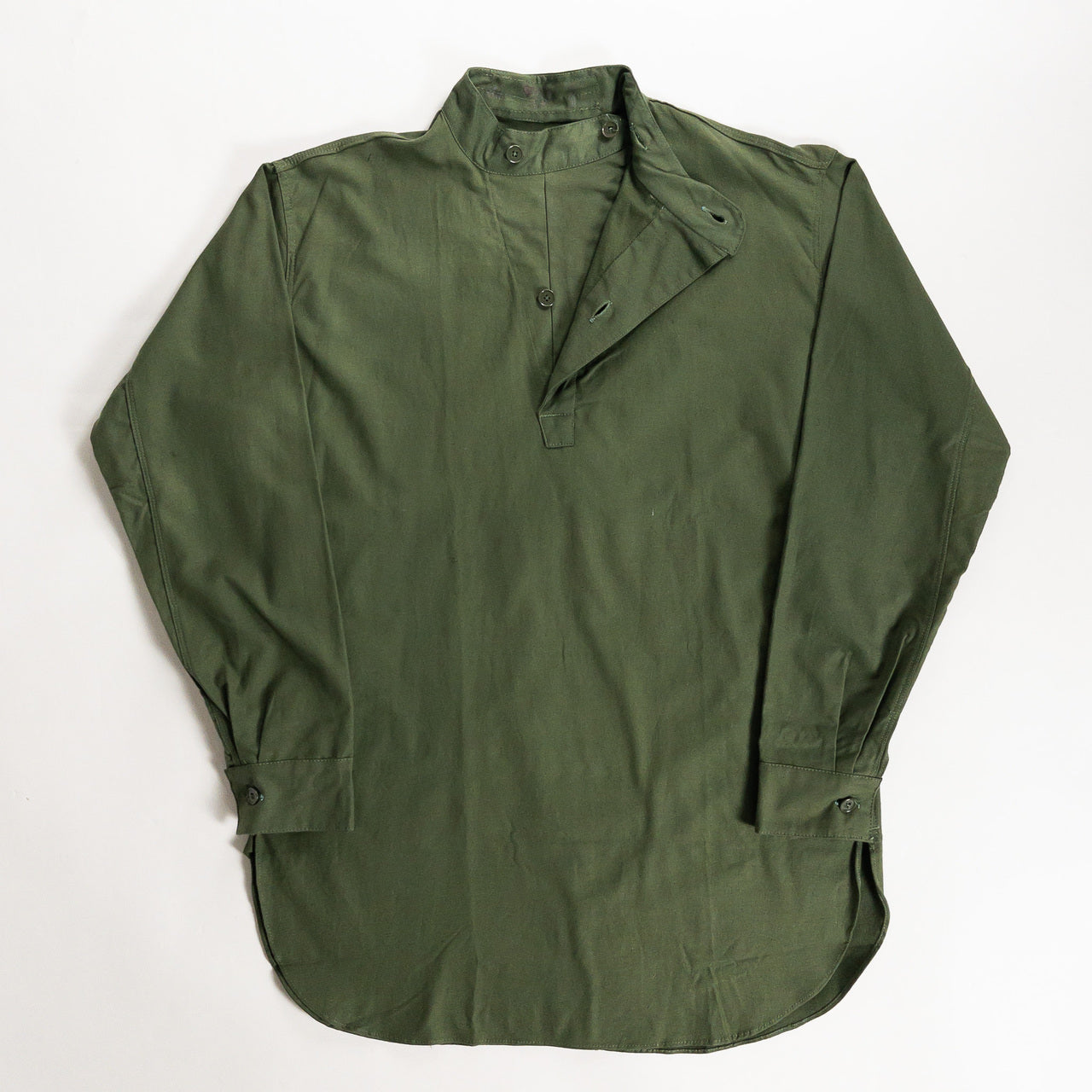 1950s "Swedish Army" Olive Cotton Pullover Shirt, Dead Stock