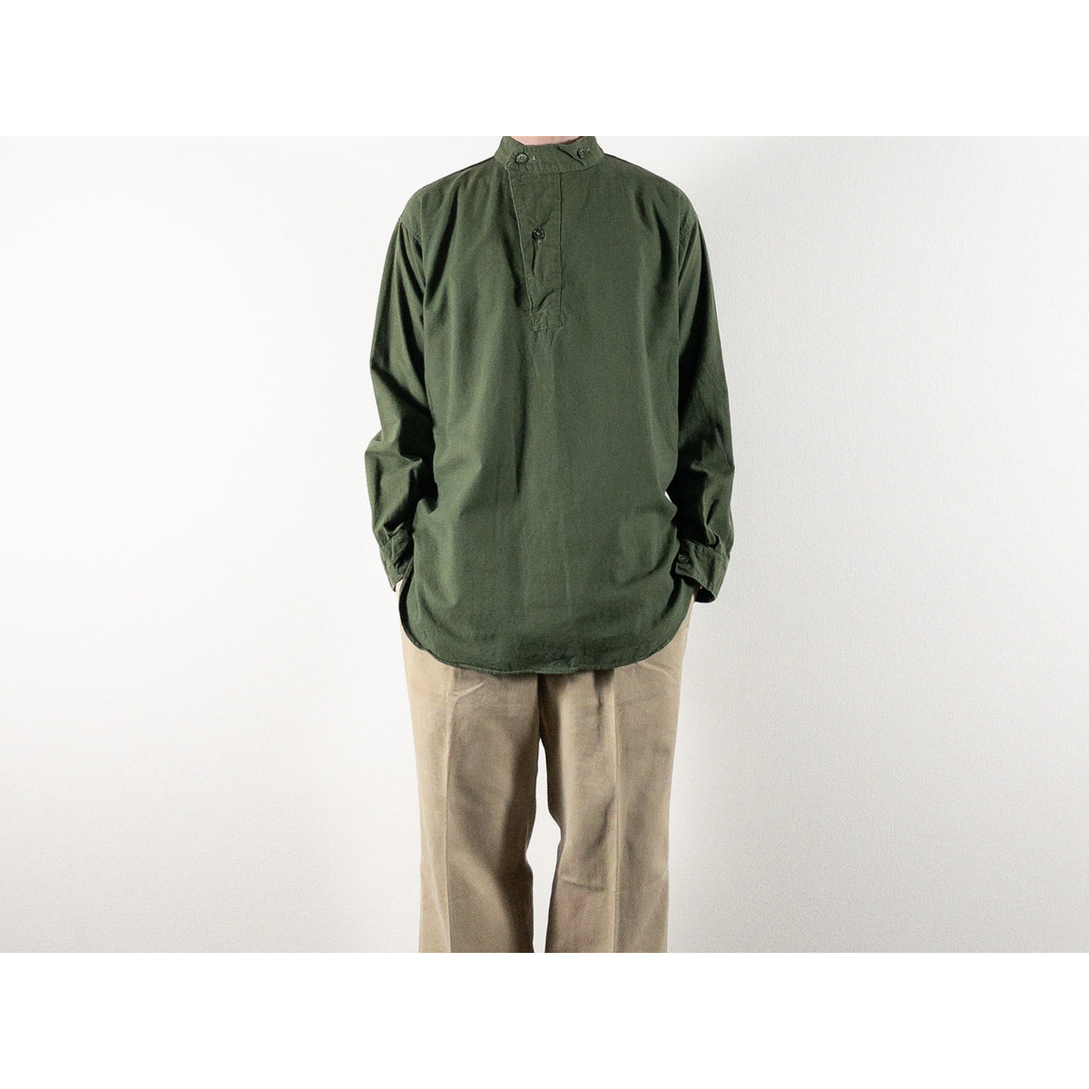 1950s "Swedish Army" Olive Cotton Pullover Shirt