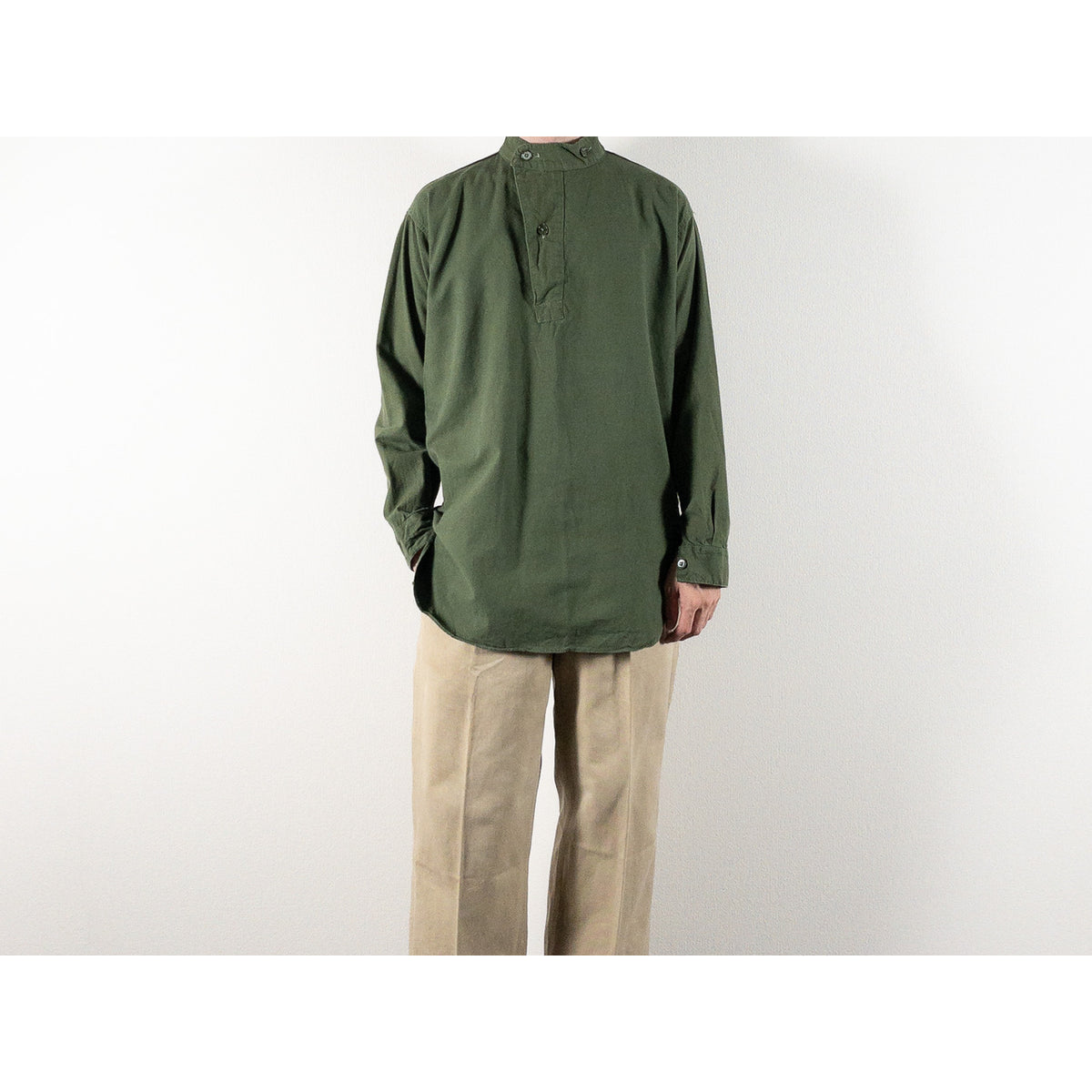 1950s "Swedish Army" Olive Cotton Pullover Shirt