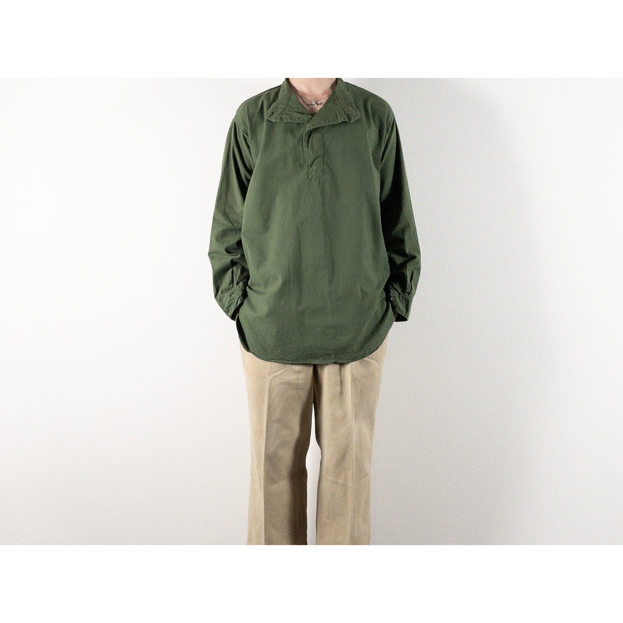 1950s "Swedish Army" Olive Cotton Pullover Shirt