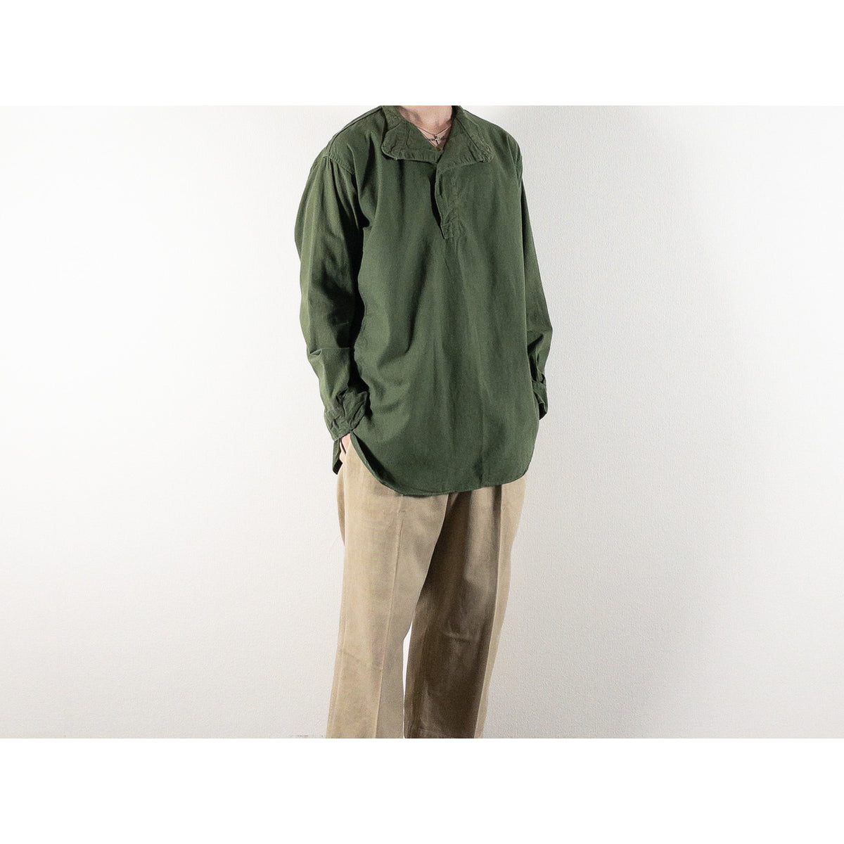 1950s "Swedish Army" Olive Cotton Pullover Shirt