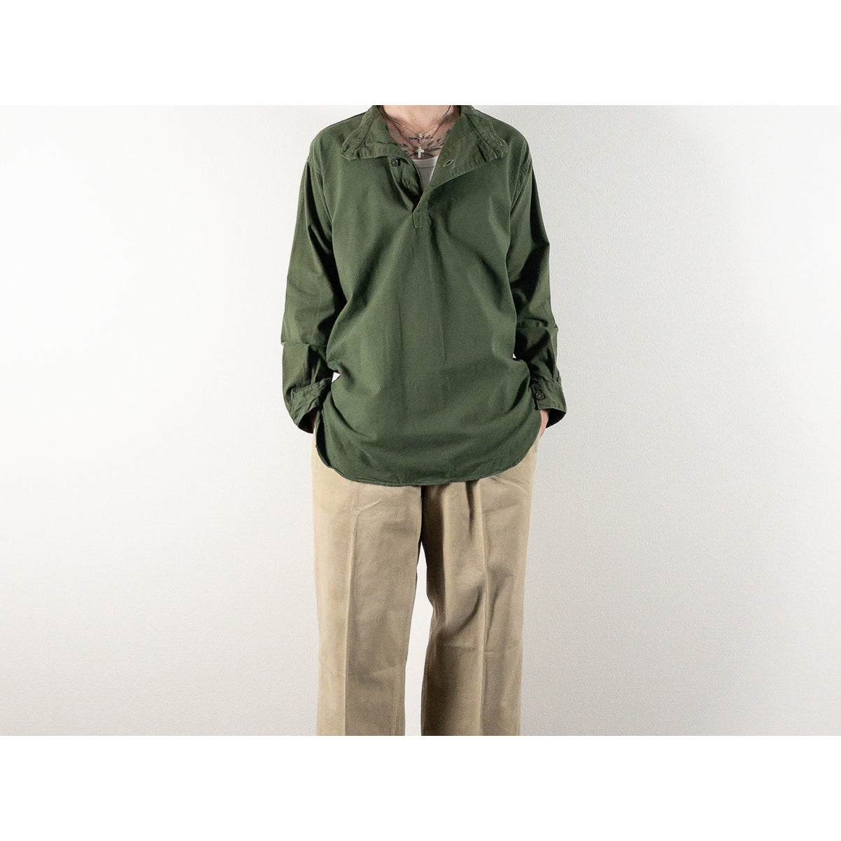 1950s "Swedish Army" Olive Cotton Pullover Shirt
