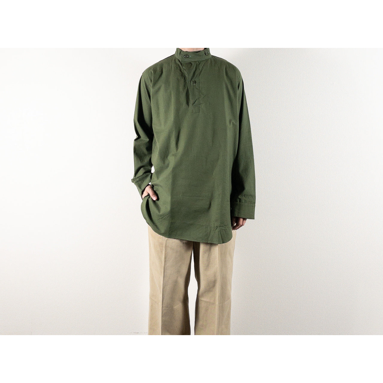 1950s "Swedish Army" Olive Cotton Pullover Shirt, Dead Stock