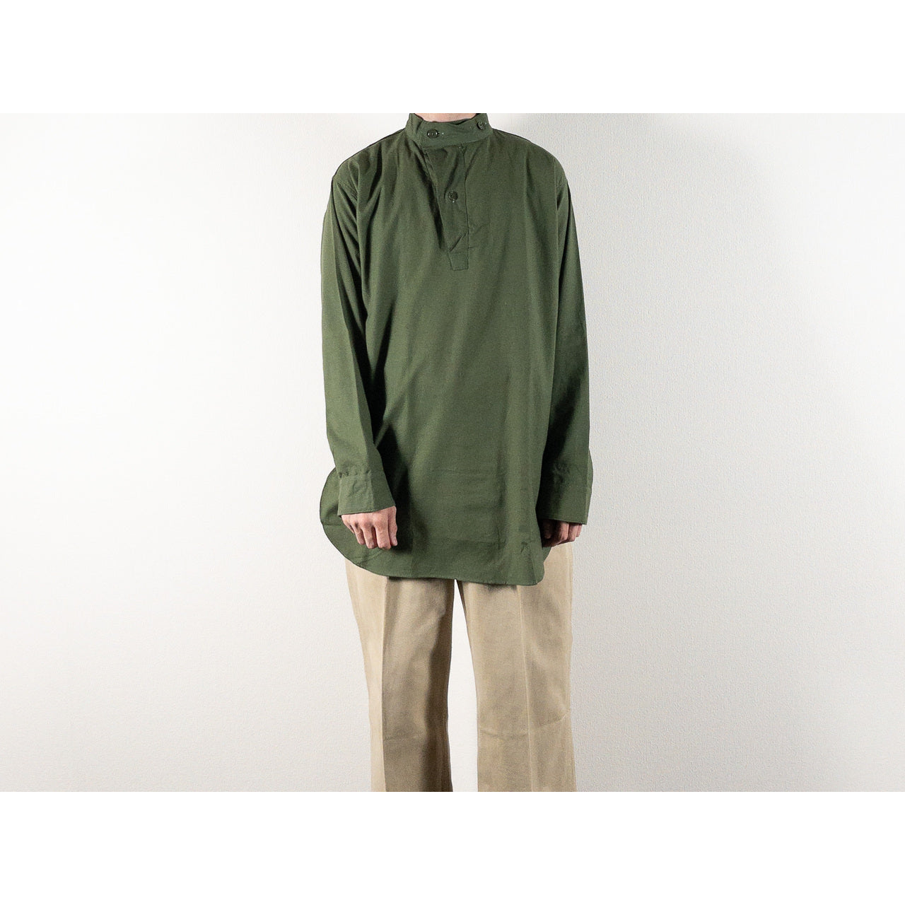1950s "Swedish Army" Olive Cotton Pullover Shirt, Dead Stock