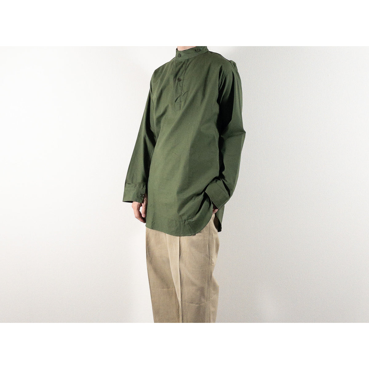 1950s "Swedish Army" Olive Cotton Pullover Shirt, Dead Stock