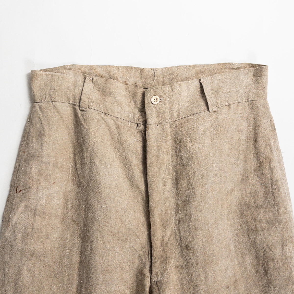 1930-40s "French Vintage" Brown Beige Linen Work Trousers