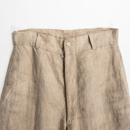 1930-40s "French Vintage" Brown Beige Linen Work Trousers