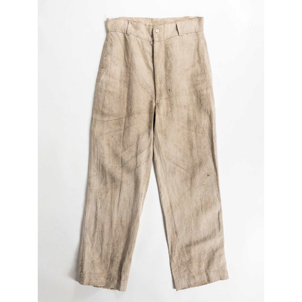 1930-40s "French Vintage" Brown Beige Linen Work Trousers