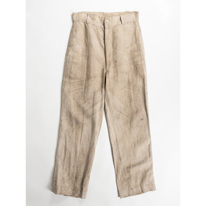 1930-40s "French Vintage" Brown Beige Linen Work Trousers