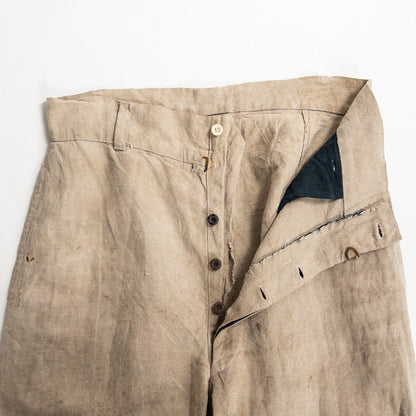 1930-40s "French Vintage" Brown Beige Linen Work Trousers