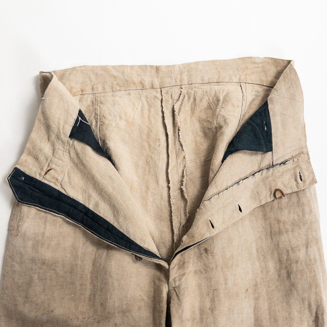 1930-40s "French Vintage" Brown Beige Linen Work Trousers