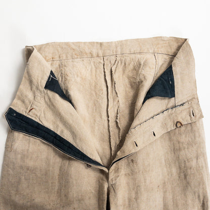 1930-40s "French Vintage" Brown Beige Linen Work Trousers