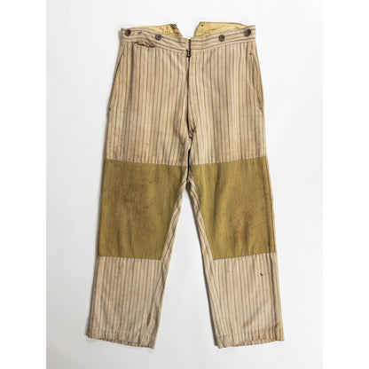 1920-40s "French Vintage" Light Brown Stripe Patch Work Trousers
