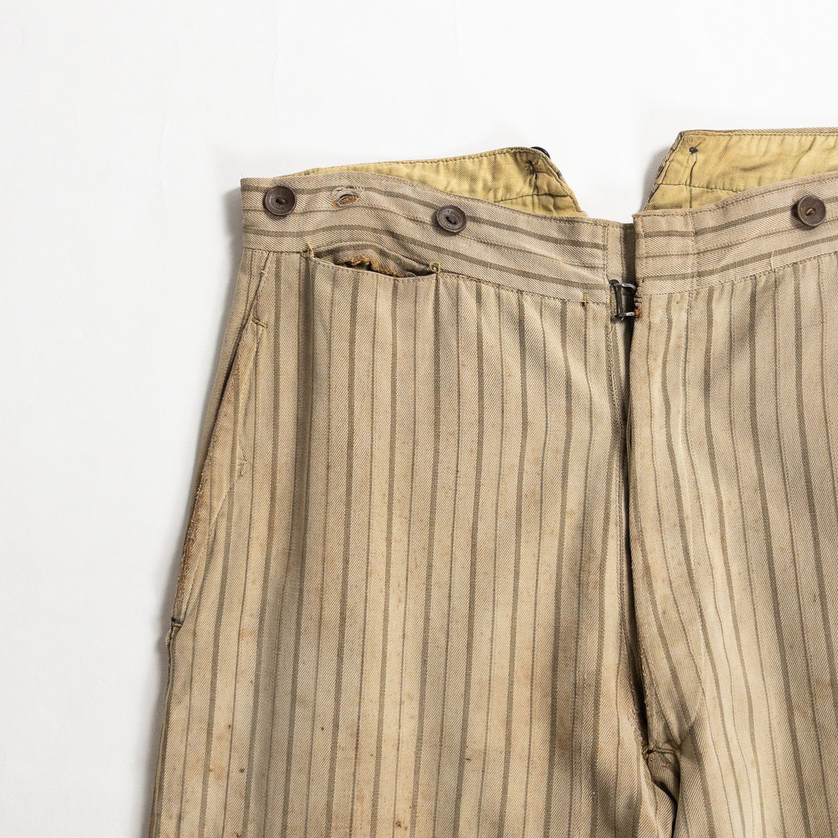 1920-40s "French Vintage" Light Brown Stripe Patch Work Trousers